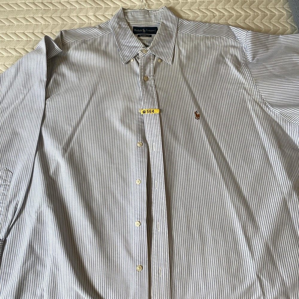 Ralph Lauren Men's Pinstripe Shirt - White and Blue